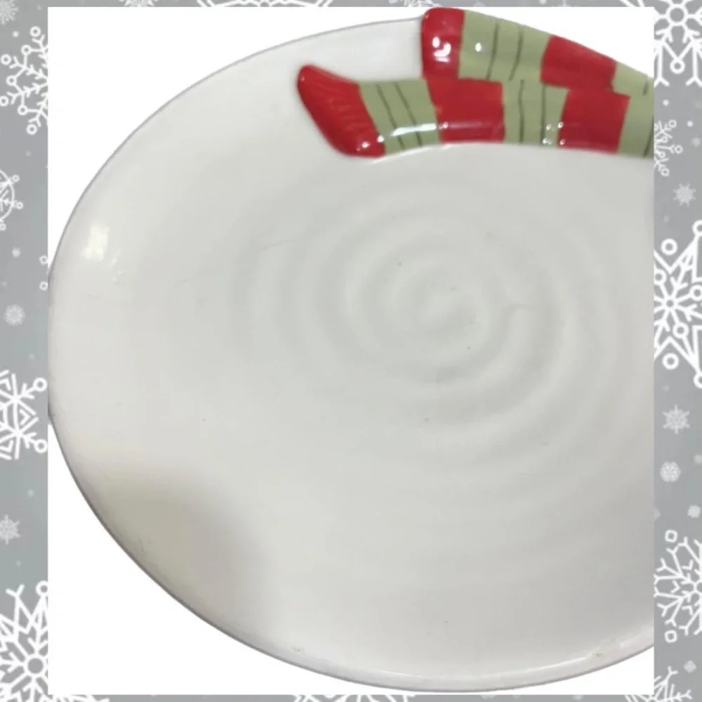 Hallmark Christmas Snowman Candy Dish Wearing a Green and Red Scarf & Hat
